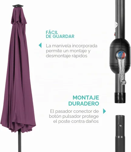 Vista 6 de Best Choice Products 10ft Solar Polyester LED Lighted Patio Umbrella w/Tilt Adjustment and UV-Resistant Fabric Amatista púrpura