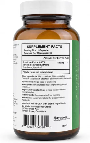 Vista 9 de PRISTINE'S Fucoidan - Cápsulas de extracto de algas marrones de 500 mg