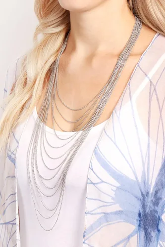 Vista 2 de RIAH FASHION Collar de Estilo Bohemio Multicapa - Hilo Largo de Cadena Y con Barra de Pluma y Gota de Colgante en Forma de Lariat Cadena de bolas 2