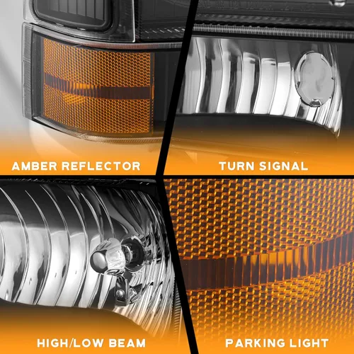 Vista 4 de WEELMOTO Conjunto de faros con bombillas para Ford Super Duty F250 F350 F450 F550 99-04, para Ford Excursion 00-04 con luz de señal de parachoques