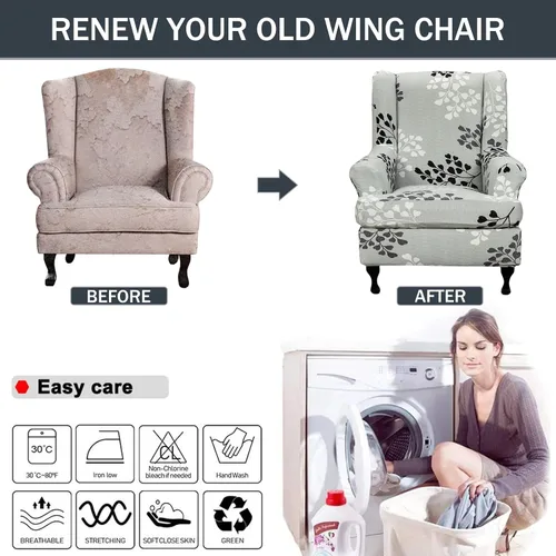 Vista 6 de NILUOH Funda para silla Wingback, 2 piezas, fundas elásticas de elastano para silla con respaldo de ala, funda lavable para sillones con respaldo