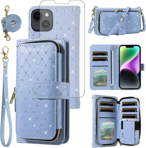Vista 32 de Funda para teléfono iPhone 6 6S con cremallera y protector de pantalla con protector de pantalla, correa de cordón cruzado, ranura para iPhone 6 Six