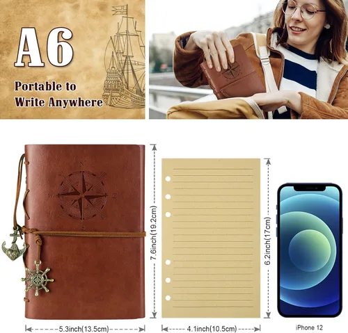 Vista 5 de Paquete de 7 cuadernos, diario de viaje de cuero PU recargable para escribir, diarios a granel para mujeres y hombres, regalos para estudiantes