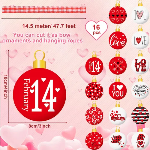 Vista 2 de 16 adornos de San Valentín, decoración de árbol, adornos de madera para el día de San Valentín, adornos de madera en 2D con forma de corazón, gnomo