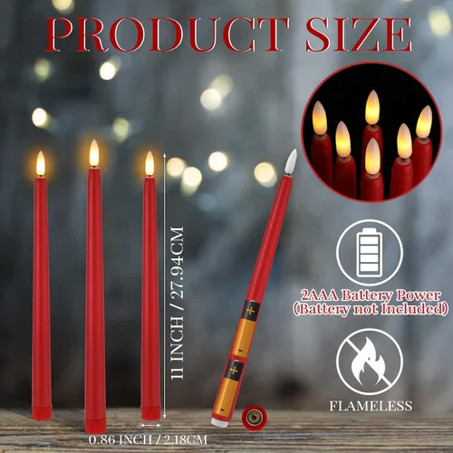 Vista 2 de Handepo Paquete de 48 velas LED sin llama, color rojo, 11 pulgadas