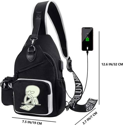 Vista 7 de Bolso bandolera luminoso, mochila de hombro con cuerpo cruzado, bolsa de pecho multifunción para hombres y niños, viajes y deportes, Thinking