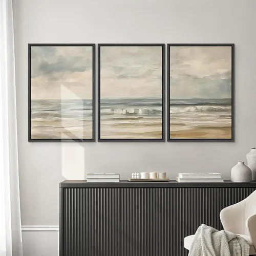 Vista 3 de SIGNWIN Lienzo enmarcado para pared, juego de arte abstracto de serenidad costera, ilustraciones abstractas junto al mar, arte moderno, decorativo