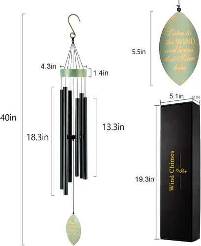 Vista 3 de Campanillas de viento grandes para exteriores, tono profundo, conmemorativo/condolencia, regalo para el día de la madre/padre, campanillas de viento