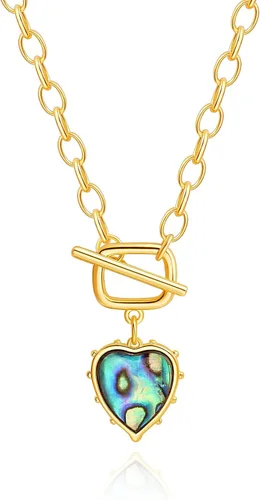 Vista 26 de Aobei Pearl Collar chapado en oro de 18 quilates con dije de cruz de corazón, corazón, estrella, león, mal de ojo, amor, medallón, clip de papel