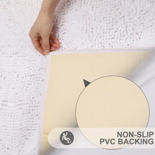 Vista 5 de Sheepping Alfombra de baño de 59 x 20 pulgadas, felpilla antideslizante larga blanca con respaldo de goma, esponjosa, ultra absorbente y lavable a