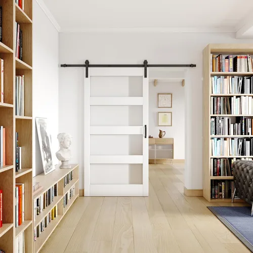 Vista 9 de Puertas correderas de granero de 30 x 84 pulgadas para habitación con kit de herramientas incluido