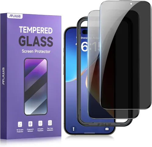 Vista 13 de ruwa Protector de pantalla de privacidad para iPhone 12 Pro Max [6.7 pulgadas] [2 unidades] Película de vidrio templado antiespía con marco