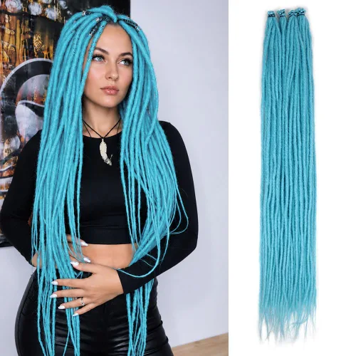 Vista 42 de Kraler Extensiones de Rastas Azules, Extensiones de Rastas Sintéticas de Ganchillo de 22", 100% Hechas a Mano, Rastas de Una Sola Punta, Delgadas
