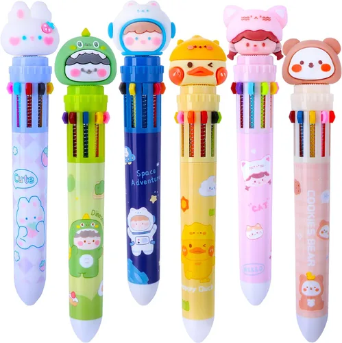 Vista 7 de Heliar Bolígrafo multicolor de 0.028 in, bolígrafos de colores 10 en 1, bolígrafos retráctiles de animales para oficina, suministros escolares