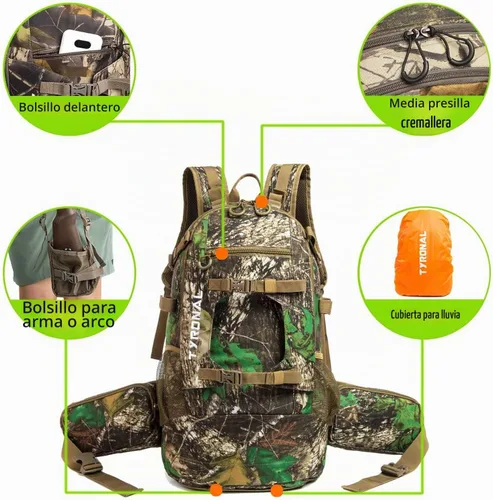 Vista 3 de Mochila de caza, paquetes de caza duraderos para hombres camuflaje - caqui