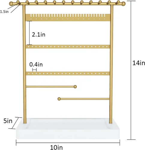 Vista 3 de SANY DAYO HOME Organizador de joyas de 6 niveles, soporte para collares, estante de torre de joyería dorado con 12 ganchos para collares, 29 muescas