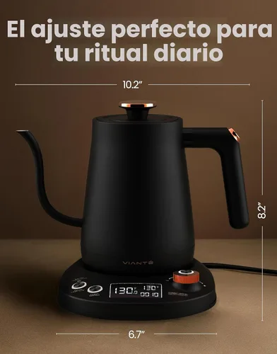 Vista 9 de Vianté - Hervidor Eléctrico de Cuello de Cisne con Control Preciso de Temperatura. Hervidor para Café y Té de Goteo. Protección Contra Hervir hasta