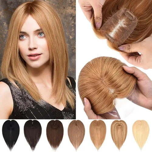 Vista 11 de JGS1996 Toppers de cabello humano real para mujer, 150% de densidad, hecha a mano, base de encaje, peluca de cabello Remy con piezas de cabello Dark