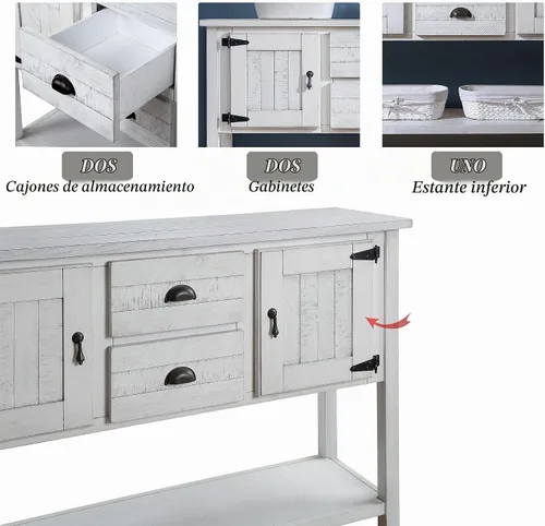 Vista 8 de LKTART Mesa Consola de Madera Maciza Estilo Granja, Mesa de Sofá con Cajones de Almacenamiento y Estantes, Mesa de Entrada para Recibidor, Pasillo