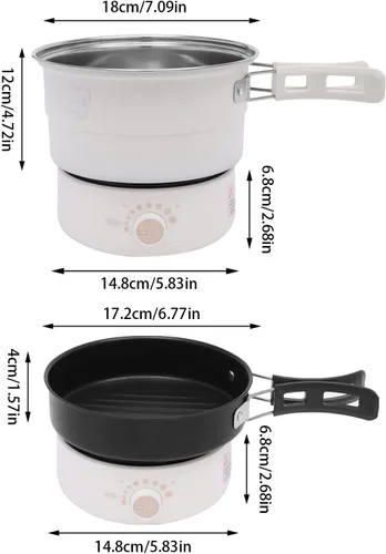 Vista 7 de Olla eléctrica portátil con asas plegables, sartén antiadherente, mini olla caliente, 1.6L/0.42 galones, 500 W, 110 V, olla multifuncional