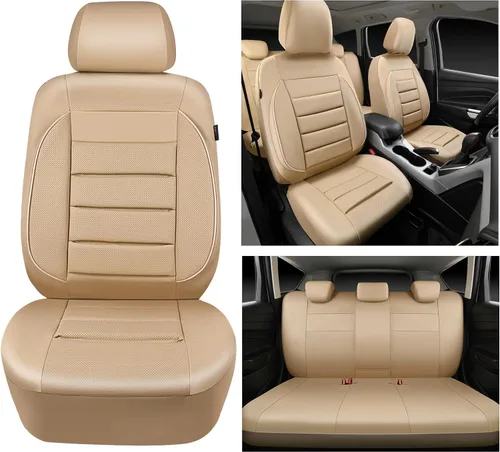 Vista 2 de CAR PASS Juego completo de fundas de asiento de cuero, universal, resistentes al agua, soporte de respaldo de espuma 3D, comodidad de lujo, 5