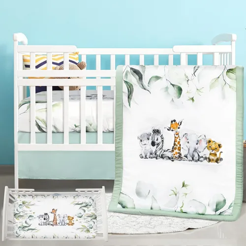 Vista 13 de Hahafelt - Juego de ropa de cama para cuna de bebé, 3 piezas Verde