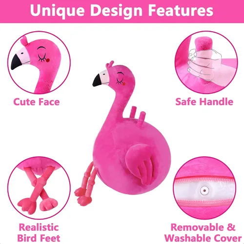 Vista 4 de iPlay, iLearn Bouncy Pals - Pelota inflable de flamenco para niños, juguetes inflables para saltar de animales que rebotan, gorila de felpa rosa