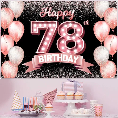 Vista 303 de Cartel de feliz cumpleaños décimo oro rosa, telón de fondo, saludos a 10 años, globos de confeti, decoración temática para niñas de 10 años