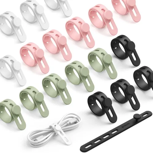 Vista 11 de Lamicall - Paquete de 10 bridas de silicona para cables, organizador de cables reutilizable duradero con hebilla de bloqueo, correas elásticas