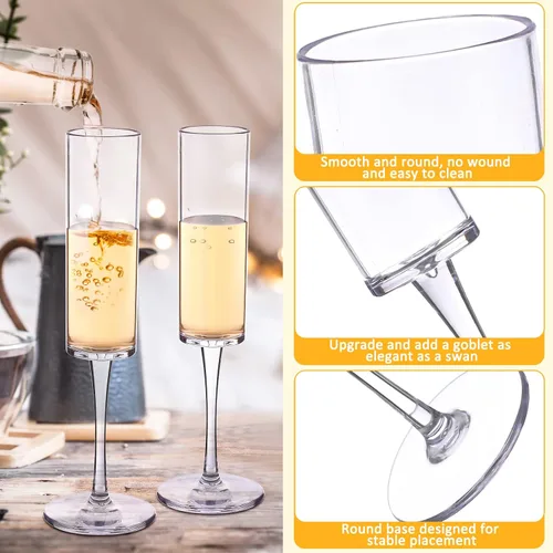 Vista 4 de Gerrii Copas de champán de plástico irrompibles de 6 onzas, copas de champán reutilizables para brindis de vino, copas de cóctel desechables