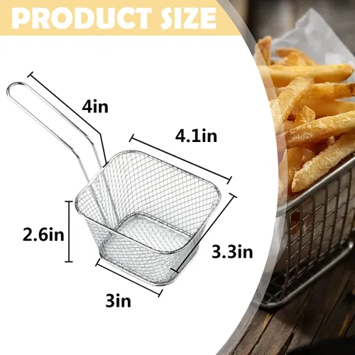 Vista 2 de 12 cestas cuadradas de acero inoxidable para freír con asa, cestas de alimentos para servir reutilizables, mini freidora con cesta para cocina