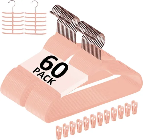 Vista 30 de VECELO Perchas de Terciopelo Premium para Ropa de Servicio Pesado (Paquete de 25) - Antideslizantes y que Ahorran Espacio con 6 Clips para Dedos