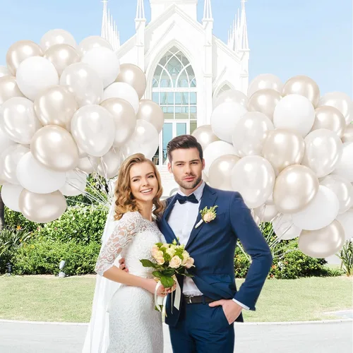Vista 5 de 60 globos de perlas de doble relleno de 12 pulgadas, globos blancos perlados, globos de látex blanco para bodas, despedidas de soltera, baby shower