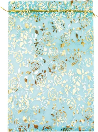 Vista 13 de 8 x 12 pulgadas 100 bolsas de flores de corazón con cordón de organza bolsa de regalo de joyería bolsa de dulces con cordón de regalo de boda