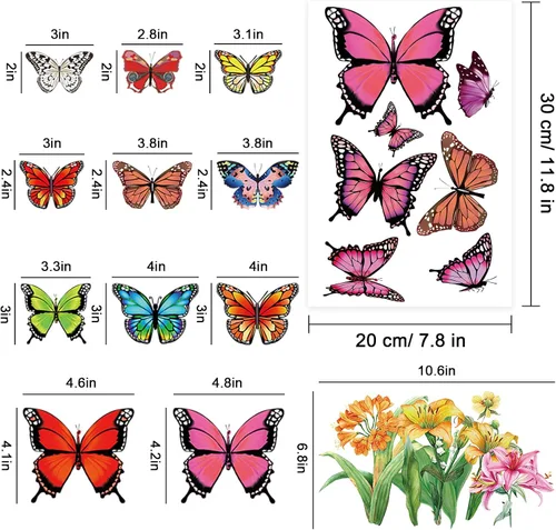Vista 5 de Whaline 9 hojas de primavera de mariposa para ventana, decoración de ventanas de flora de mariposa colorida de verano, calcomanías reutilizables