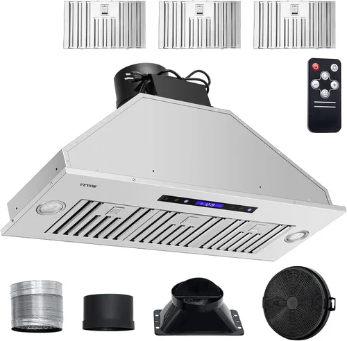 Vista 13 de VEVOR Campana de Ventilación Integrada, 800CFM 3-Velocidades, Campana de Cocina de Acero Inoxidable de 36 Pulgadas con Control de Botón de Impulso