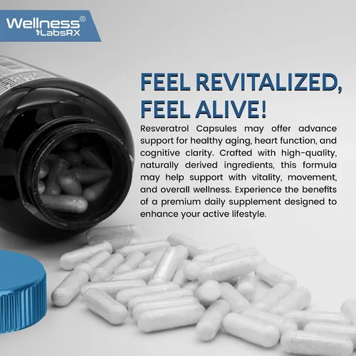 Vista 6 de WELLNESS LABSRX Suplemento de resveratrol de 1000 mg, 120 cápsulas (suministro de 60 días), trans-resveratrol de alta pureza ultra fuerte para un