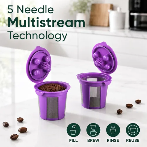 Vista 6 de Cesta de filtro de café reutilizable de malla para cafetera Keurig K Duo (Gen 2) y Keurig K-Duo Essentials, con 2 cápsulas recargables K Cup