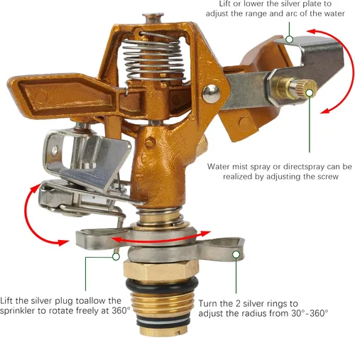 Vista 3 de LIULO TOOL Aspersor de impacto en base de trípode, aspersores de trípode con cabeza, riego de área grande de 360 grados con patas de extensión