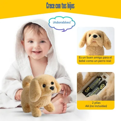 Vista 3 de KSABVAIA Juguete de Peluche Golden Retriever Cachorro Perro Electrónico Interactivo - Camina, Ladra, Mueve la Cola, se Estira, Compañero Animal