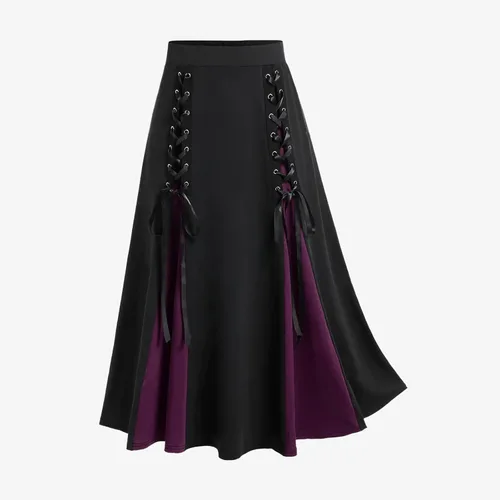 Vista 2 de sckarle Faldas medievales steampunk para mujer, falda victoriana vintage, vestido gótico de retazos de encaje, falda midi renacentista