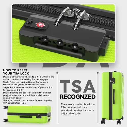 Vista 4 de Strenforce Conjuntos de 3 piezas (202428)" Maletas Spinner ABS Hardshell Equipaje con cerradura TSA, B-verde manzana