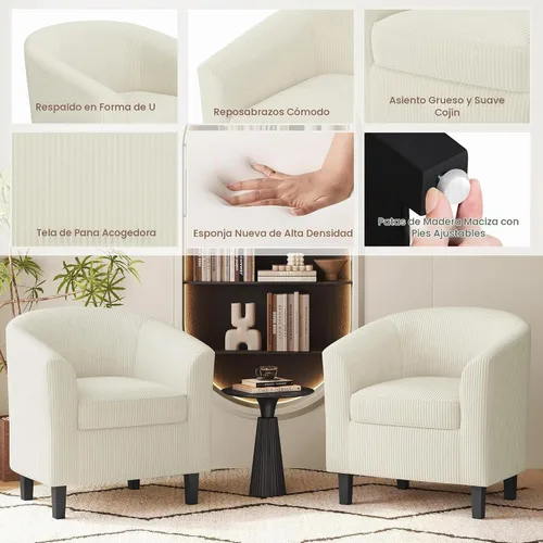 Vista 5 de Yaheetech Silla de Terciopelo Barril, Silla Decorativa Tapizada de Club, Silla Redonda con Cojín Suave para Sala de Estar, Dormitorio, Sala