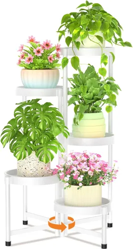 Vista 13 de LASZOLA Soporte plegable de 3 niveles para plantas de interior para múltiples macetas grandes, estante ajustable alto y resistente con estantería