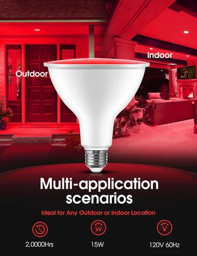 Vista 2 de Bombillas de inundación rojas LOHAS PAR38, luz LED roja brillante para Navidad al aire libre equivalente a 120W, bombilla de porche de 18 vatios