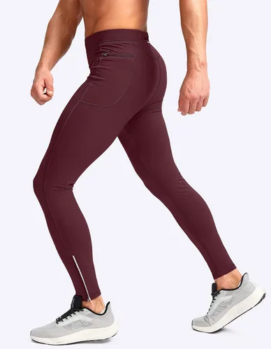 Vista 2 de Pudolla Men's Thermal Running Tights with 3 Zipper Pockets Workout Compression Leggings Cycling Pants for Men Hiking Jogging