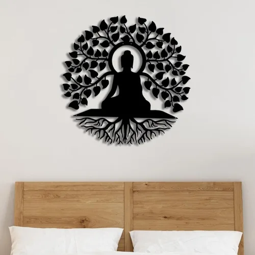 Vista 7 de Arte de pared de metal de Buda, decoración de pared hindú de Patna, estudio de yoga, letrero de metal Om, regalo para el hogar, arte zen, decoración