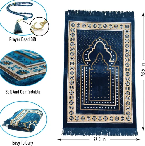 Vista 3 de Alfombra de oración para hombres, mujeres o niños musulmanes, tapete de oración portátil y juegos de cuentas de oración para regalos islámicos