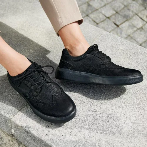 Vista 3 de OrthoComfoot Zapatos ortopédicos de cuero para caminar para hombre: cómodos zapatos Oxford para fascitis plantar con soporte para el arco, pies