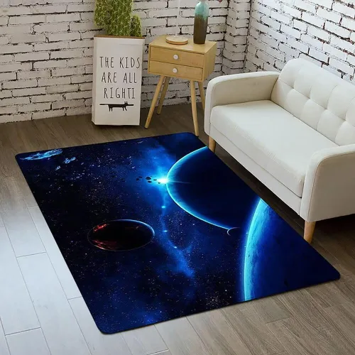 Vista 53 de Alfombra de espacio exterior para habitación de niños, 3 x 5 pies, alfombra Galaxy para dormitorio de niños, suave, antideslizante, sistema solar